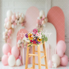 Lofaris Arch Balloons Floral White Pink Cake Smash Backdrop