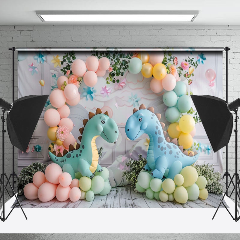 Lofaris Arch Balloons Leaf Cute Dinosaur Cake Smash Backdrop