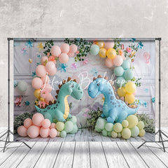 Lofaris Arch Balloons Leaf Cute Dinosaur Cake Smash Backdrop