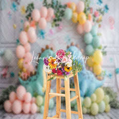 Lofaris Arch Balloons Leaf Cute Dinosaur Cake Smash Backdrop