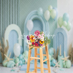 Lofaris Arch Green Blue Balloon Summer Cake Smash Backdrop