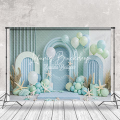 Lofaris Arch Green Blue Balloon Summer Cake Smash Backdrop