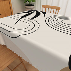 Lofaris Arch Lines Black Monstera Pattern Beige Tablecloth