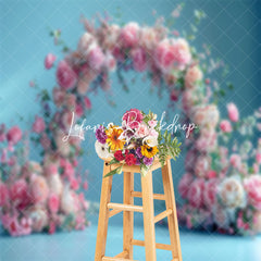 Lofaris Arch Pink Floral Blue Wall Backdrop For Photography