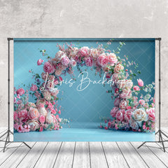 Lofaris Arch Pink Floral Blue Wall Backdrop For Photography