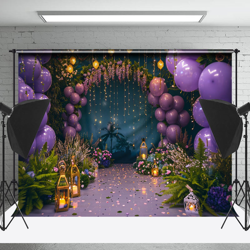 Lofaris Arch Purple Balloon Light Floral Cake Smash Backdrop