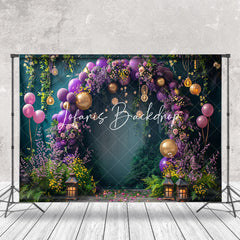 Lofaris Arch Purple Balloons Floral Backdrop For Cake Smash