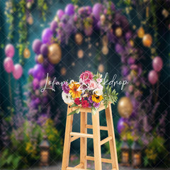 Lofaris Arch Purple Balloons Floral Backdrop For Cake Smash