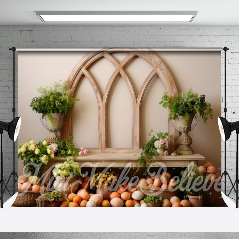 Lofaris Arch Window Green Plants Eggs Basket Easter Backdrop