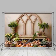 Lofaris Arch Window Green Plants Eggs Basket Easter Backdrop