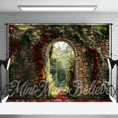 Lofaris Arched Glass Window Stone Floral Spring Backdrop