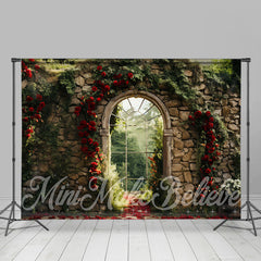 Lofaris Arched Glass Window Stone Floral Spring Backdrop