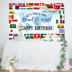 Lofaris Around The World Map Trip Airplane Birthday Backdrop