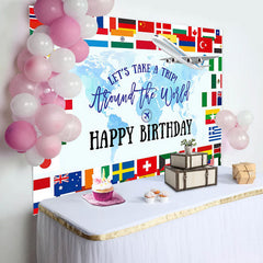 Lofaris Around The World Map Trip Airplane Birthday Backdrop