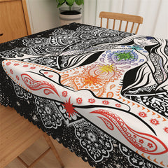 Lofaris Art Mandala Pattern Woman Sparkling Black Tablecloth