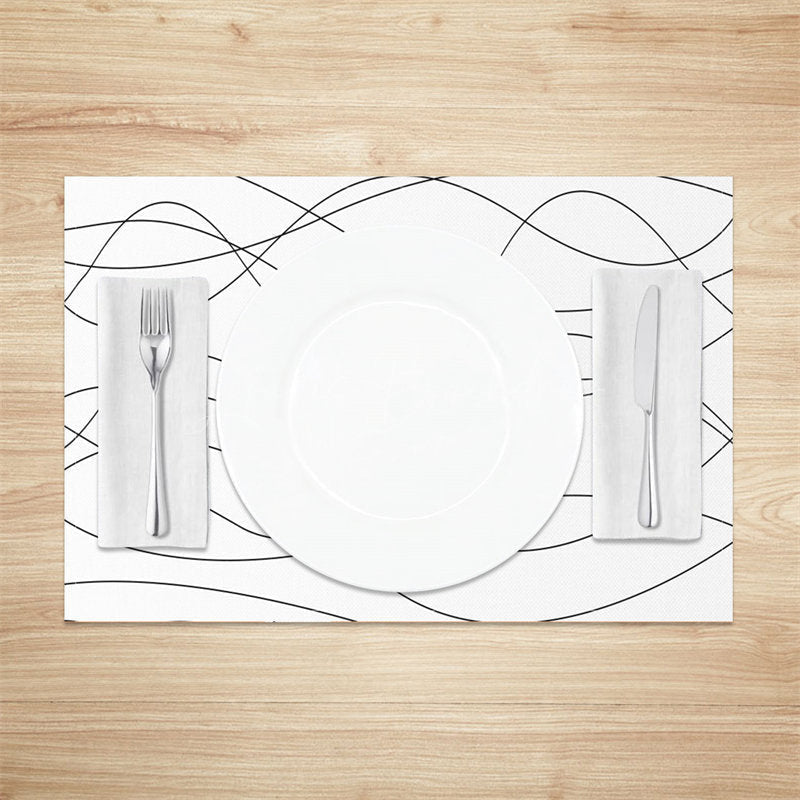 Lofaris Artistic Black White Wavy Lines Set Of 4 Placemats