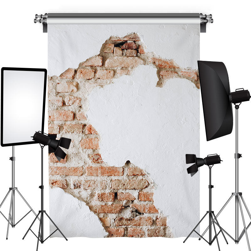 Lofaris Artistic White Shabby Red Brick Wall Photography Backdrop