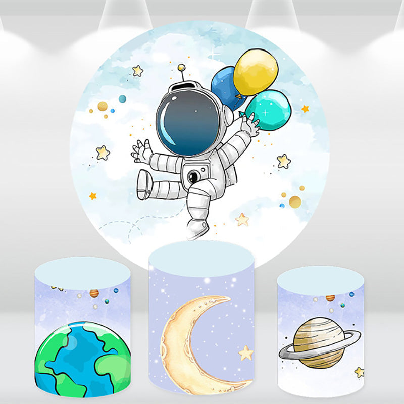 Lofaris Astronaut Balloon White Round Birthday Backdrop Kit