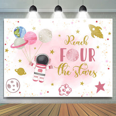 Lofaris Astronaut Reach Four The Stars 4th Birthday Backdrop