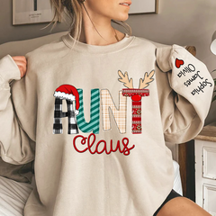 Lofaris Aunt Claus Christmas Stripes Custom Name Sweatshirt