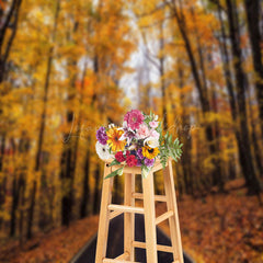 Lofaris Autumn Asphalt Road Forest Photography Backdrop