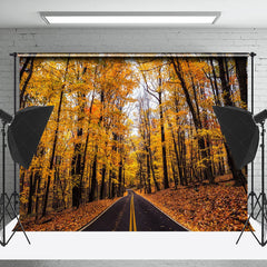 Lofaris Autumn Asphalt Road Forest Photography Backdrop