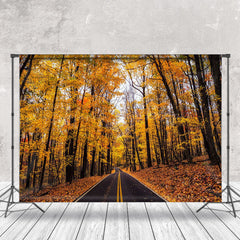 Lofaris Autumn Asphalt Road Forest Photography Backdrop