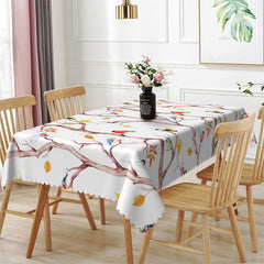 Lofaris Autumn Branch And Brids Elegant White Tablecloth