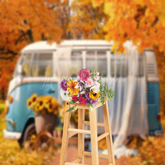 Lofaris Autumn Bus Outdoor Picnic Forest Photo Backdrop