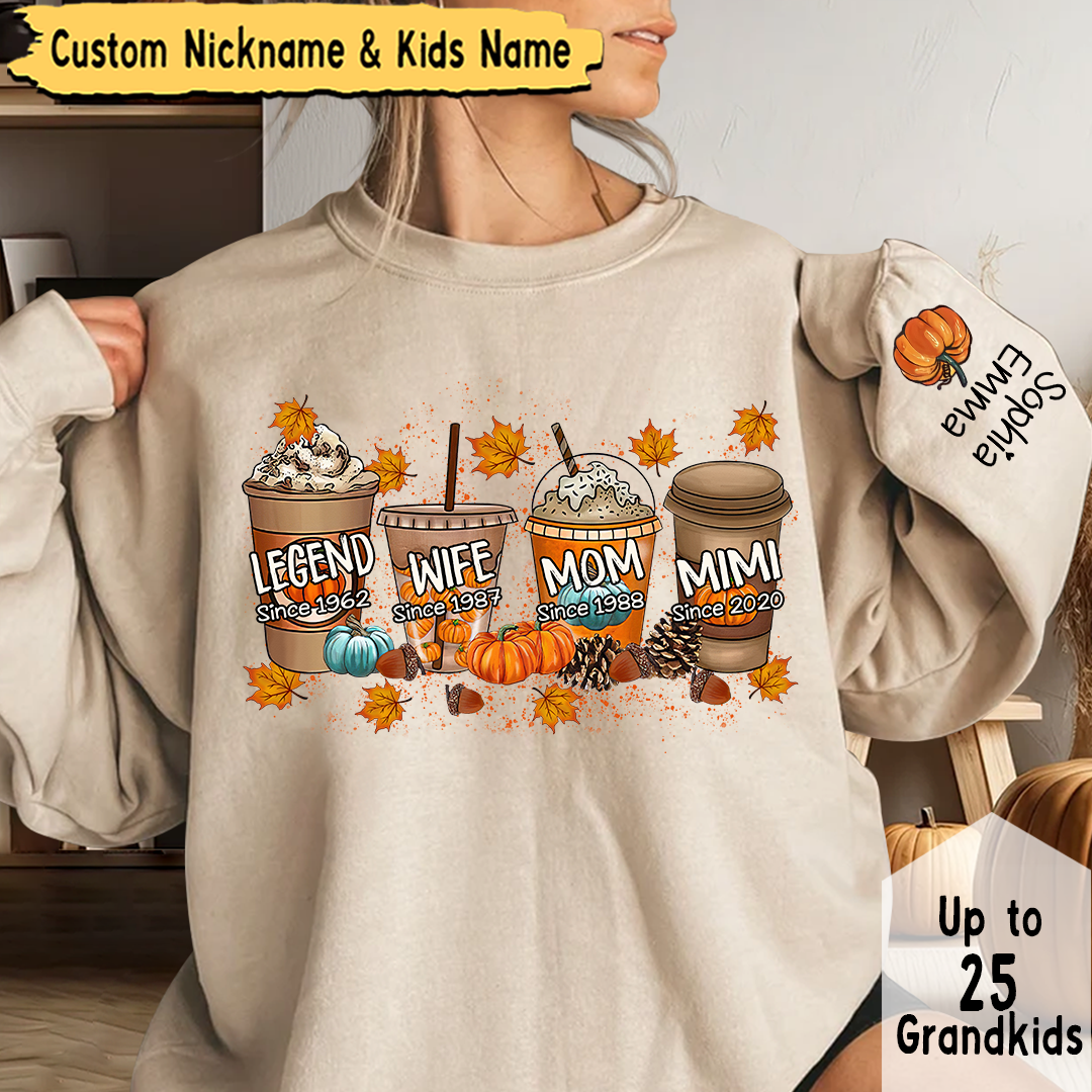 Lofaris Legend Wife Mom Grandma Fall Coffee And Grandkids CTH01 Sweatshirt