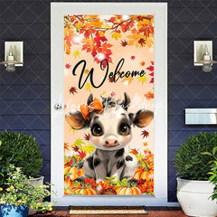 Lofaris Autumn Cow Maple Thanksgiving Welcome Door Cover