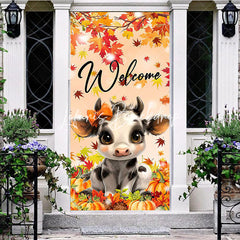 Lofaris Autumn Cow Maple Thanksgiving Welcome Door Cover