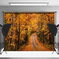 Lofaris Autumn Forest Road Covered With Fallen Leaves Backdrop