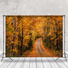 Lofaris Autumn Forest Road Covered With Fallen Leaves Backdrop