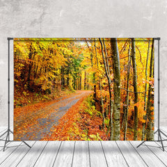 Lofaris Autumn Forest Road Fallen Leaves Photography Backdrop