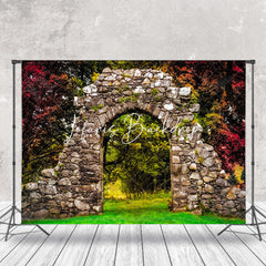 Lofaris Autumn Forest Shabby Brick Door Photoshoot Backdrop