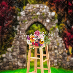 Lofaris Autumn Forest Shabby Brick Door Photoshoot Backdrop