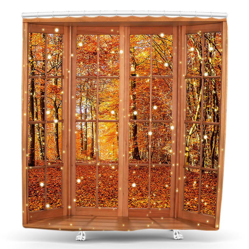 Lofaris Autumn Forest Window Scene Bathroom Shower Curtain