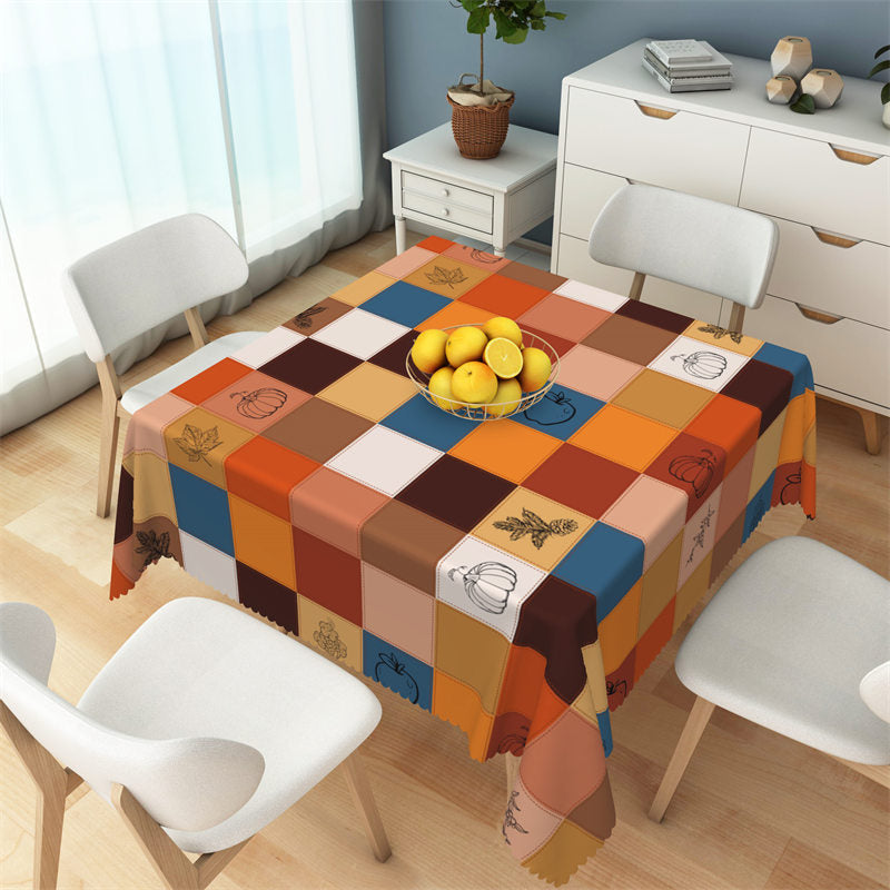 Lofaris Autumn Leaves Pumpkin Colorful Plaid Tablecloth