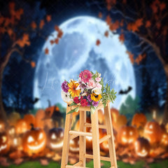 Lofaris Autumn Leaves Pumpkin Moon Night Halloween Backdrop