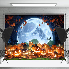 Lofaris Autumn Leaves Pumpkin Moon Night Halloween Backdrop