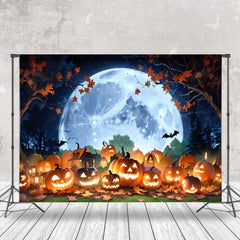 Lofaris Autumn Leaves Pumpkin Moon Night Halloween Backdrop