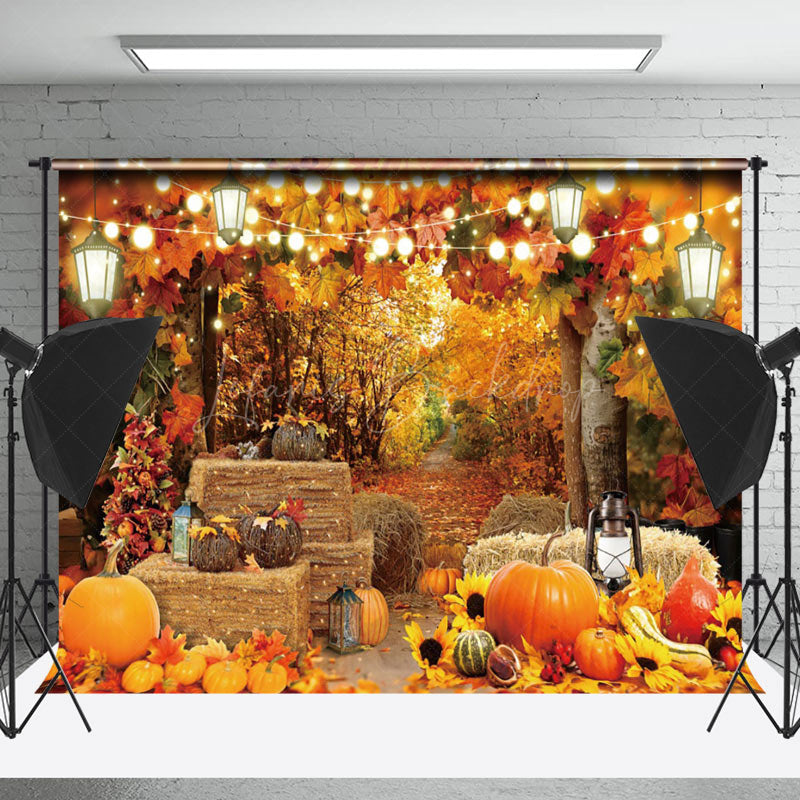 Lofaris Autumn Maple Forest Haystack Pumpkin Backdrop