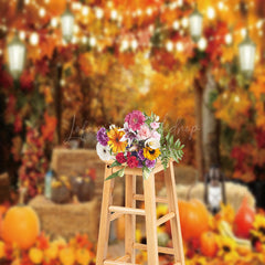 Lofaris Autumn Maple Forest Haystack Pumpkin Backdrop