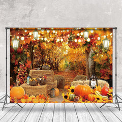 Lofaris Autumn Maple Forest Haystack Pumpkin Backdrop