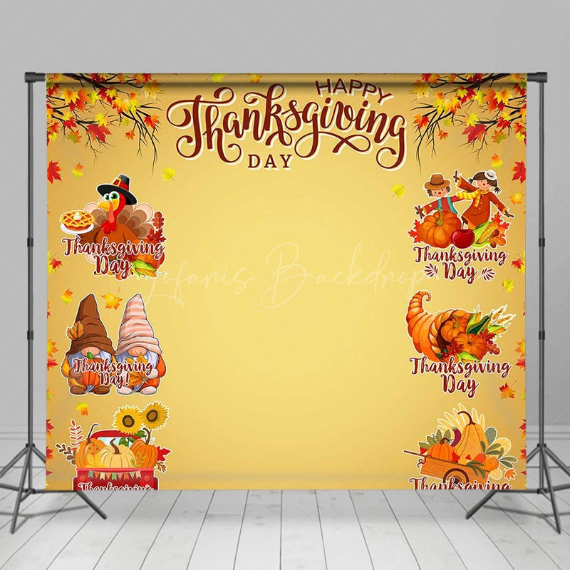 Lofaris Autumn Maple Leaf Gnome Turkey Thanksgiving Backdrop