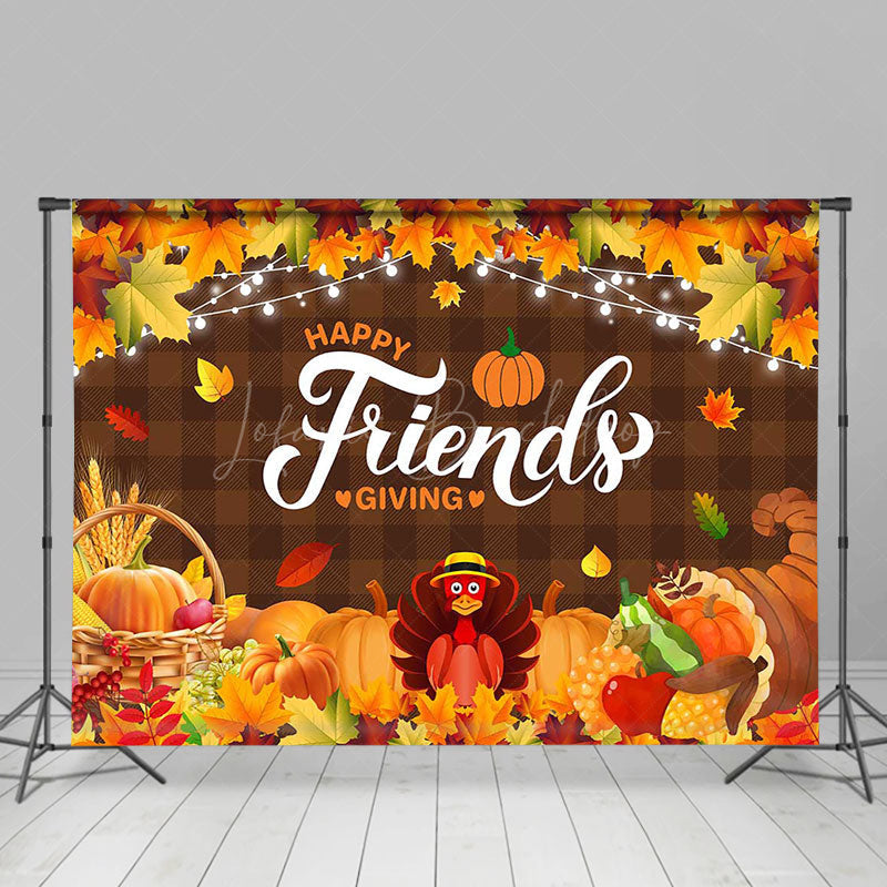 Lofaris Autumn Maple Leaf Plaid Happy Friendsgiving Backdrop