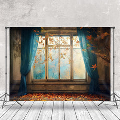 Lofaris Autumn Maple Leaves Vintage Window Photo Backdrop