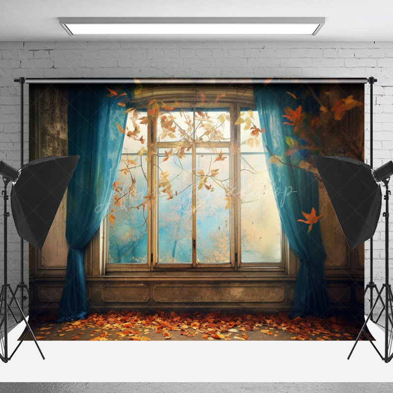 Lofaris Autumn Maple Leaves Vintage Window Photo Backdrop