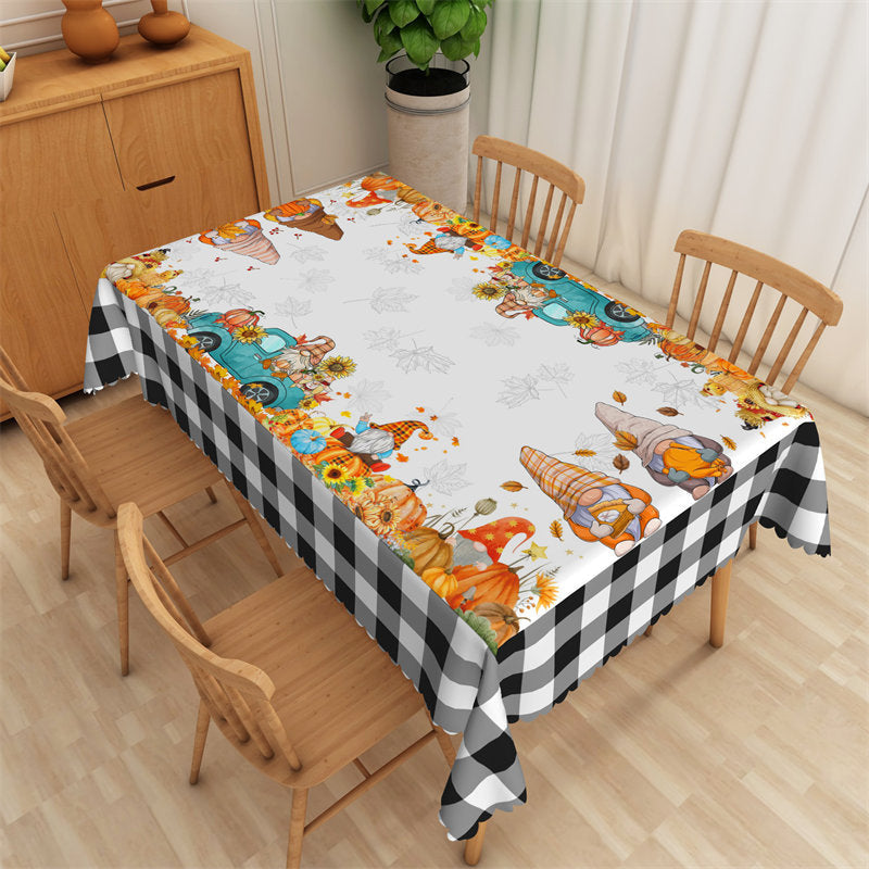 Lofaris Autumn Pumpkin Black White Plaid Home Tablecloth